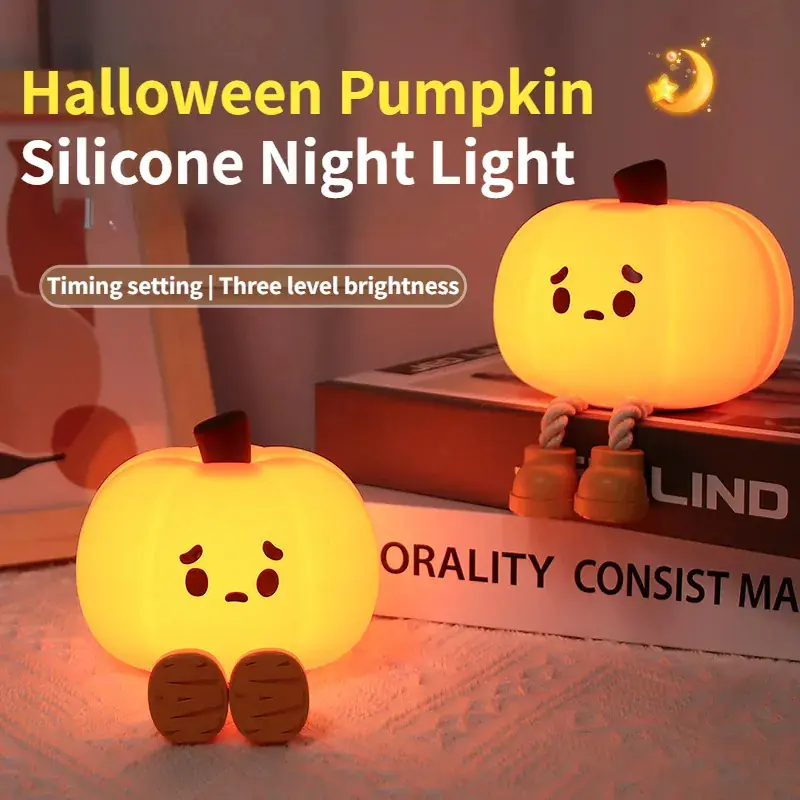 Home Decor Halloween Pumpkin Night Light Cute Soft Silicone Lamp Touch Dimmable Rechargeable Bedside Decor Light Kids Gifts Halloween Decor, photo 6