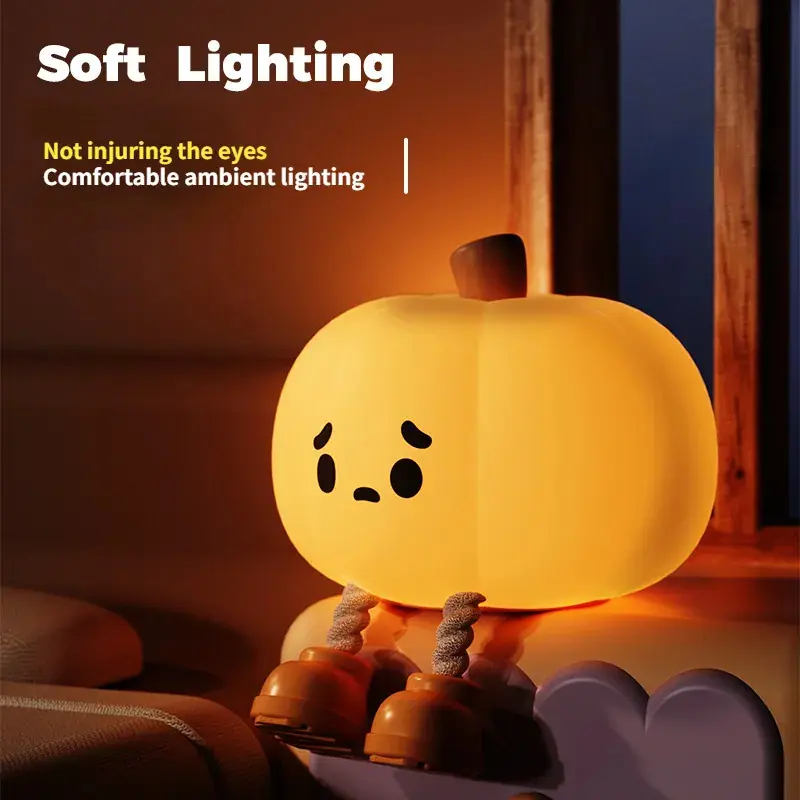 Home Decor Halloween Pumpkin Night Light Cute Soft Silicone Lamp Touch Dimmable Rechargeable Bedside Decor Light Kids Gifts Halloween Decor, photo 4