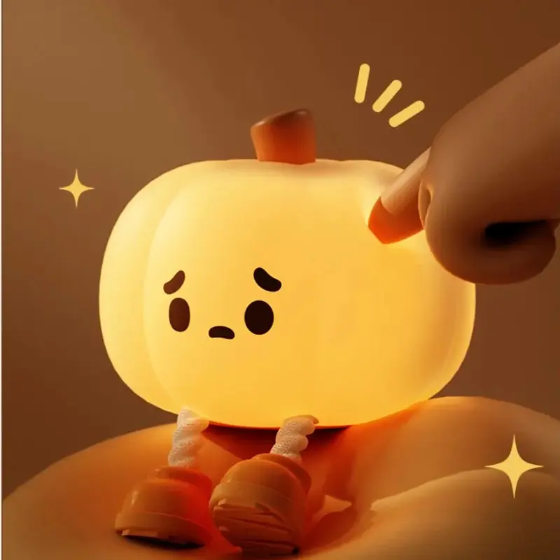 Home Decor Halloween Pumpkin Night Light Cute Soft Silicone Lamp Touch Dimmable Rechargeable Bedside Decor Light Kids Gifts Halloween Decor