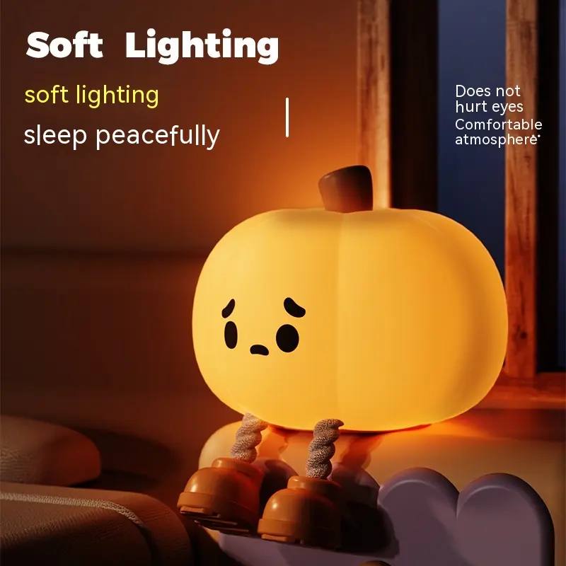 Home Decor Halloween Pumpkin Night Light Cute Soft Silicone Lamp Touch Dimmable Rechargeable Bedside Decor Light Kids Gifts Halloween Decor, photo 8